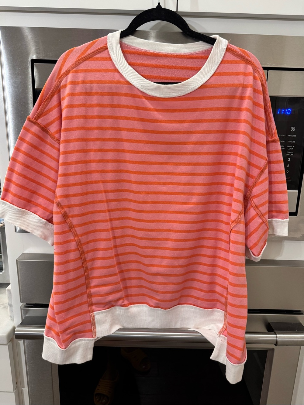 Amazon Pink and Orange Striped Short Sleeve Tee with White Trim